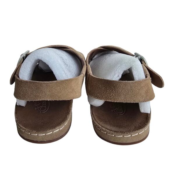 Chaco Women’s Wayfarer Size 7 Tan Suede Leather Sandals Criss Cross Strap Buckle - Picture 4 of 10